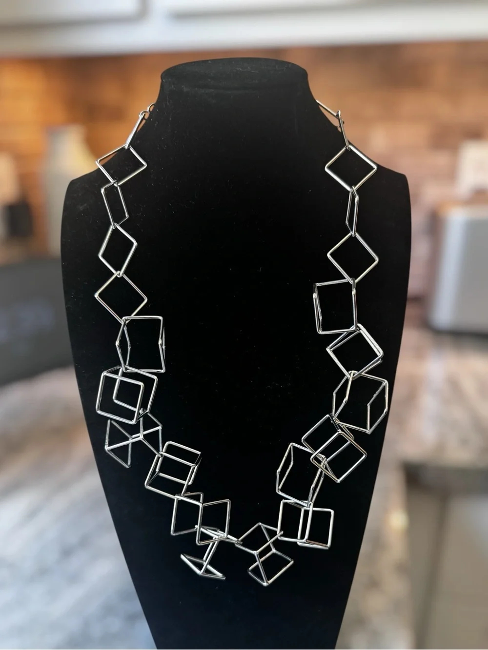 1986 Vintage Geometric Linked Silver Open Cube Necklace